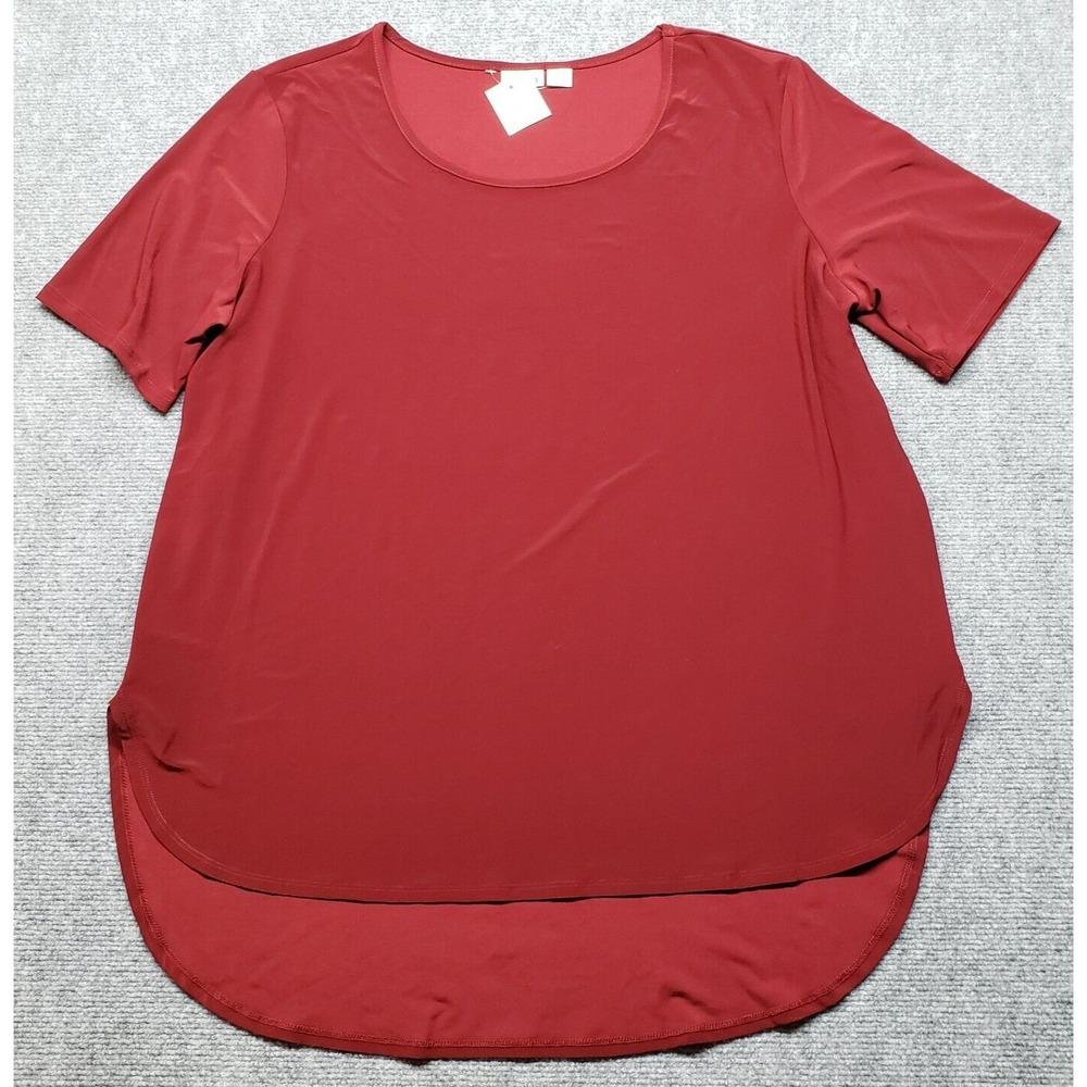 Cato Blouse Womens XL Biking Red Solid Round Neck Stretch Pullover New